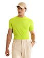 The Souled Store Lime Green Men and Boys Short Sleeves Round Neck Solid Regular Fit Cotton Supima T-Shirts