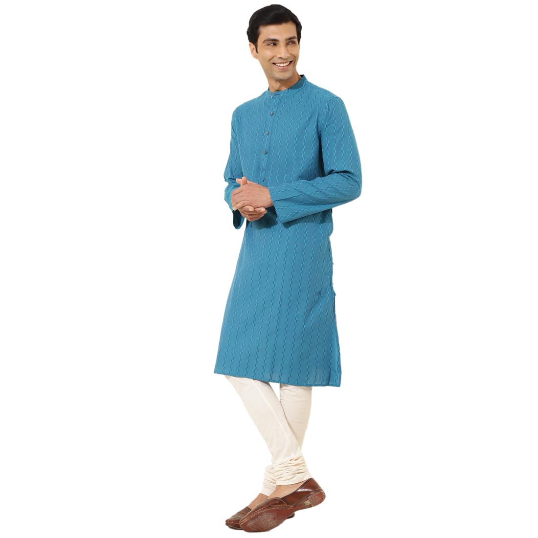 Fabindia MenS Cotton Self Design Relaxed Kurta (1033056Blue_Blue