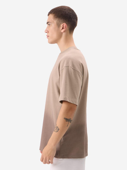 The Souled Store Puzzled Mr. Soul Men and Boys Short Sleeve Round Neck Brown Graphic Printed Cotton Oversized T-Shirts