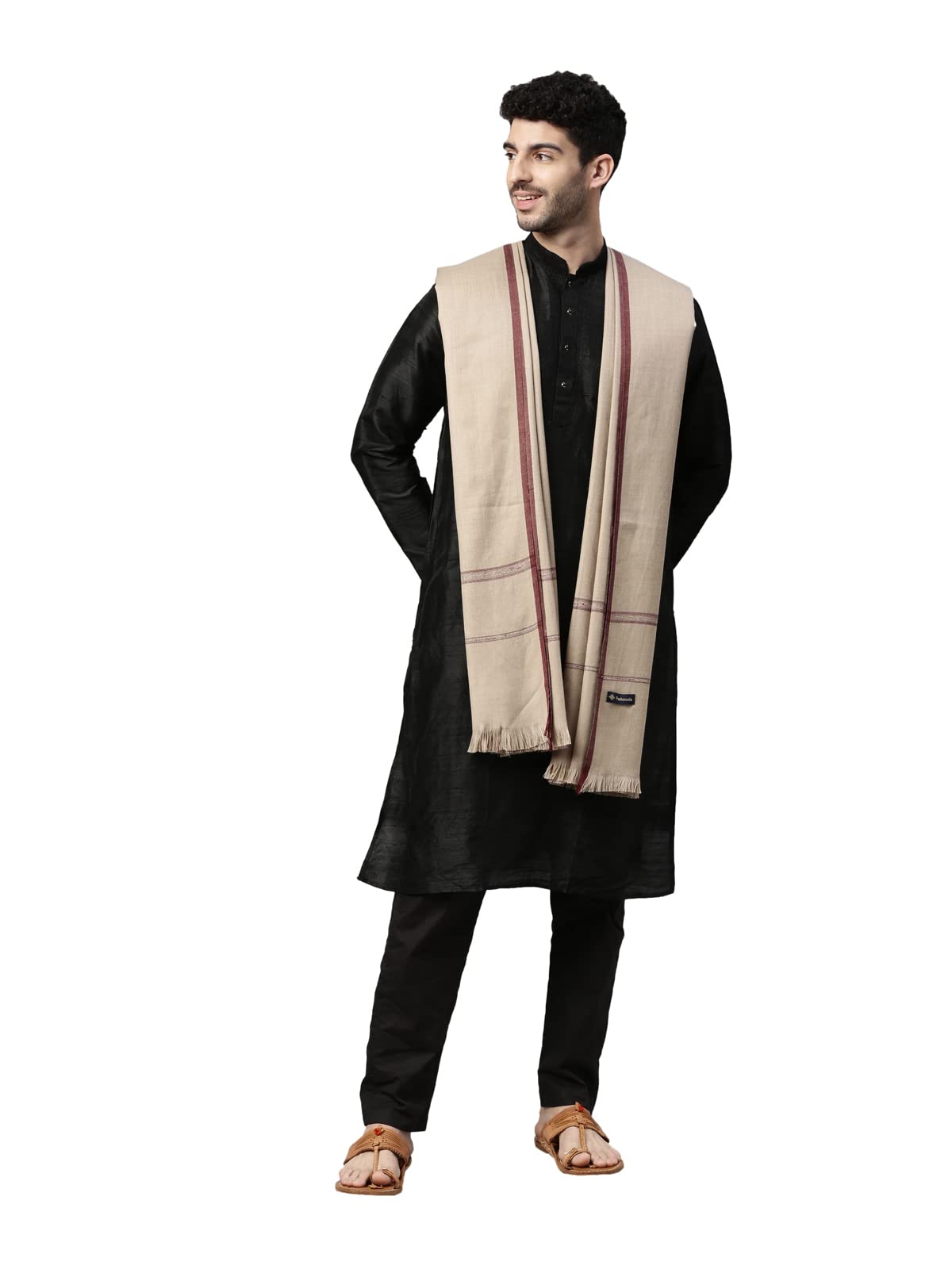 Pashmoda Men Farhat Woven Design Shawl (Size 123X266 Cms, Black Color)