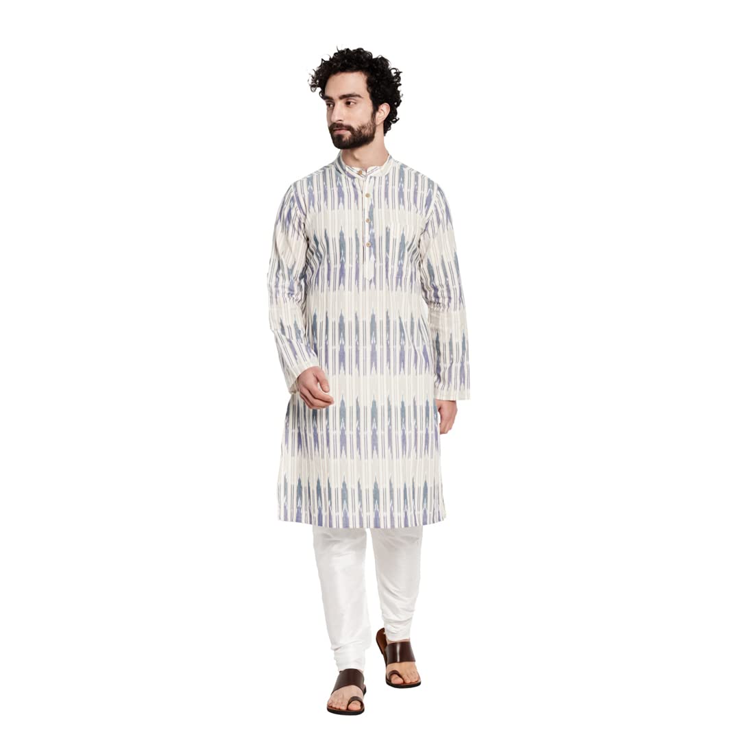 Fabindia Men Ikat Weave Slim Fit Kurta Cotton_Xs White