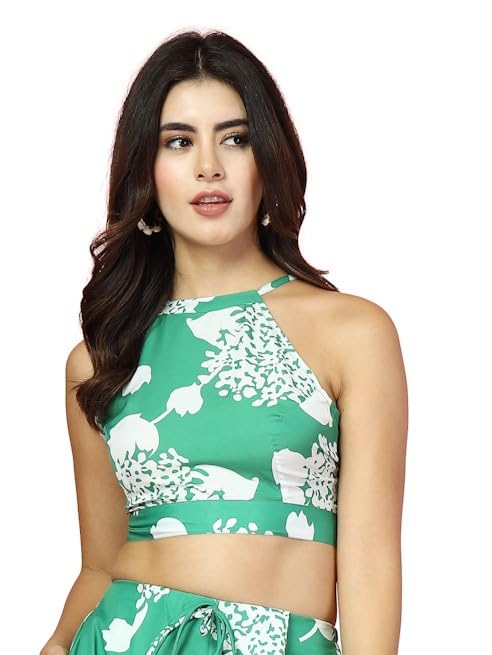 OOMPH! Halter Neck Crepe Crop Top, Green, mt1016