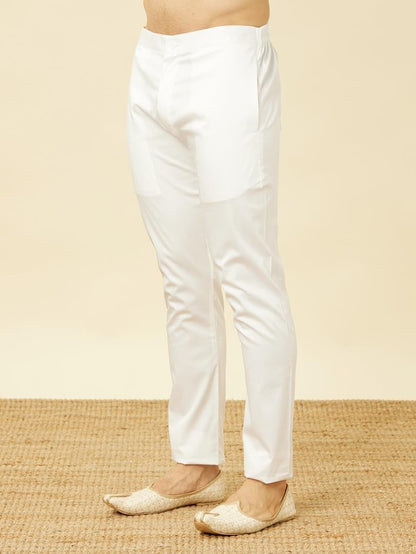 Manyavar Mens White Spandex Trouser