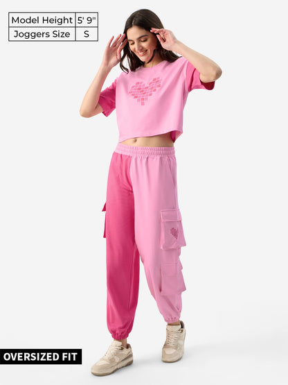 The Souled Store in A Heart Beat Women and Girls Pink Graphic Printed Regular Fit Joggers