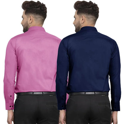 Pinkmint Mens Cotton Soild Full Sleeve Spread Collar Casual Combo Formal Shirt