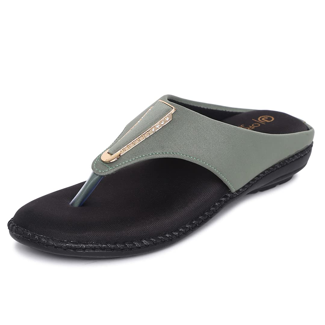 ORTHO JOY Fancy Doctor Slippers | Stylish Chappal For Women | Comfortable Flat Sandals For Women Stylish (Green)