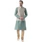 Kisah Men Green Kurta With Churidar Jacket, Full Sleaves, Knee Length, Straight, Regular Fit, Mandarin Collar Ethnic Wear