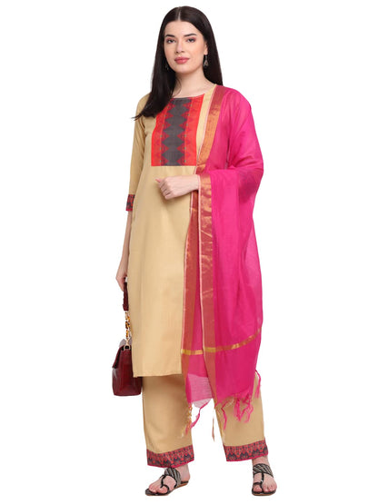 GoSriKi Women's Cotton Blend Traditional Kurta with Palazzo & Dupatta