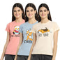 Preneum Womens Cotton Regular Fit Latest Graphic Stylish Printed Short Sleeves Casual T-Shirt || Trending & Style (Pack 3), Pin