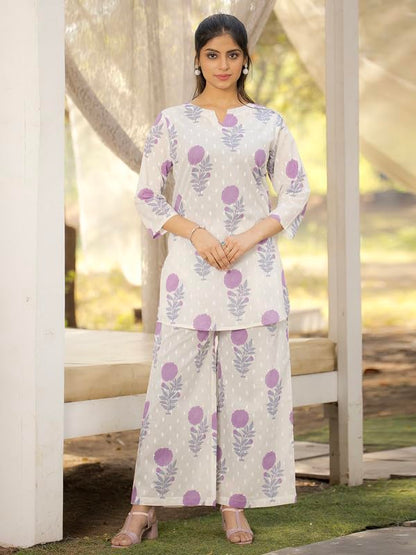 Tee Projekt Cotton Ethnic Wear Co Ord Set For Women | Travel Co Ord Set For Women White