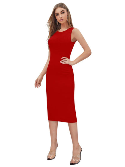 Toochki WomenS Lycra Bodycon Midi Dress (Toochki250-Dr_Red