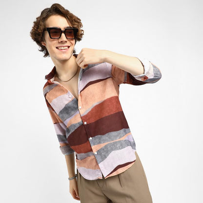 Campus Sutra Mens Multicolour Earthy Block Shirt for Casual Wear | Spread Collar | Long Sleeve | Button Closure | Shirt Crafted