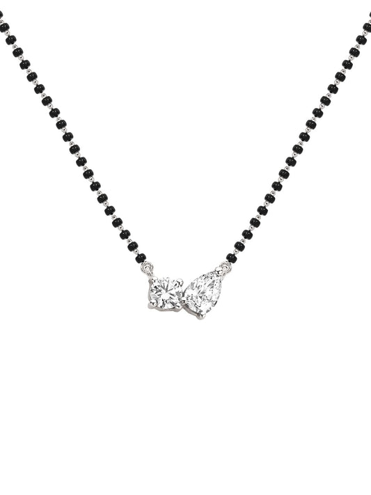 MINUTIAE Stylish AD Pendant Necklace Black Beads Mangalsutra For Women With Extendable Chain (Silver)