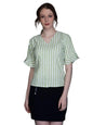 Leriya Fashion WomenS Western Striped V-Neck Tops | Ruffle Sleeves | Comfortable Cotton Printed Button Down Tops For Casual | O