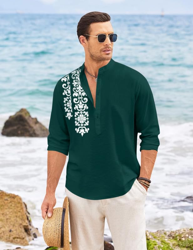 Finivo Fashion MenS Regular Fit Cotton Blend Short Kurta Shirt | Full Sleeve Ethnic Shirt With Mandarin Collar And Button Plack