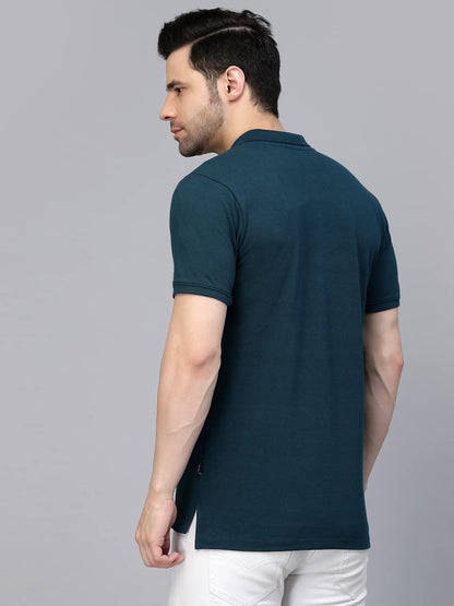 Rigo Half Sleeve Polo Neck T-Shirt for Men | Regular Fit, Solid Casual T-Shirts | Collar T-Shirts for Men Teal
