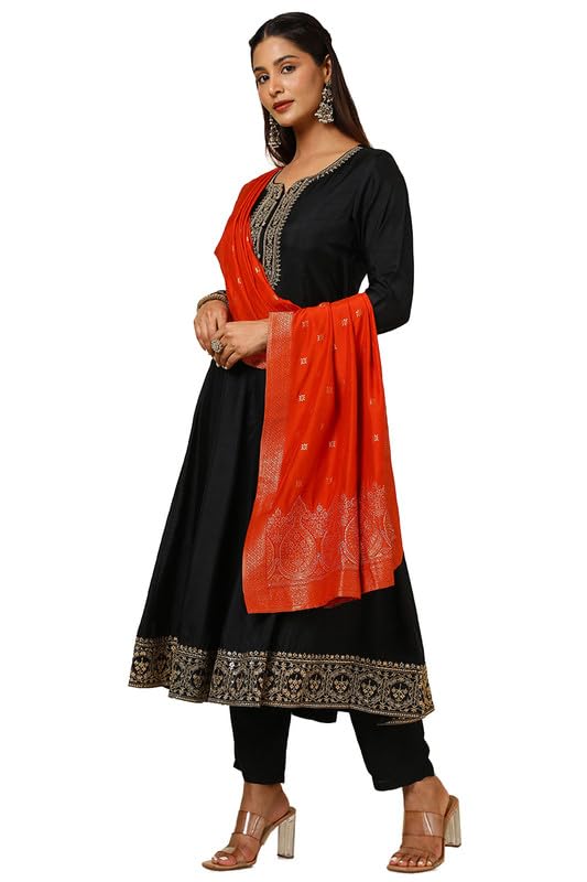 Soch Womens Black Dupion Silk Embroidered Suit Set With Sequins