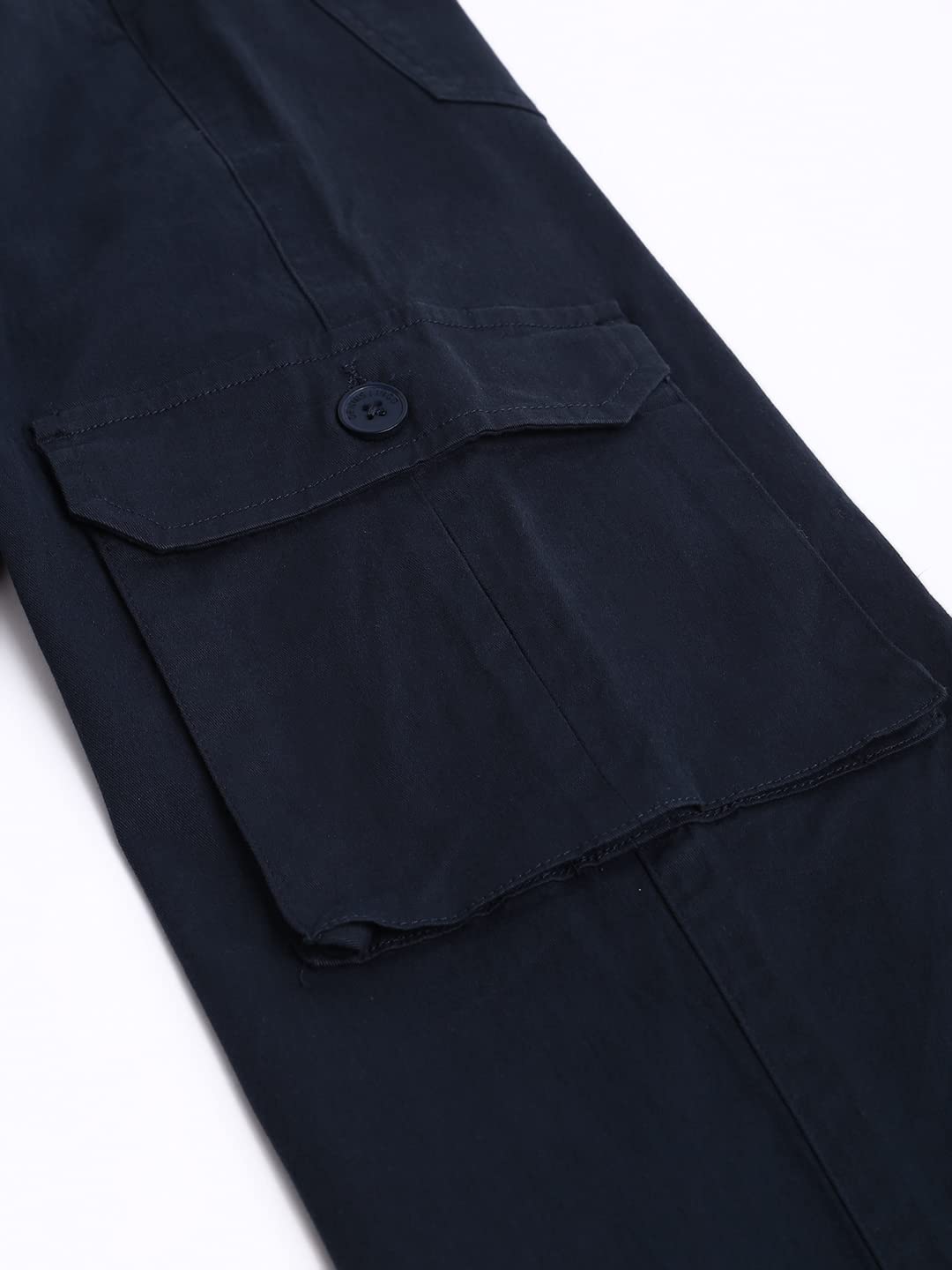 Dennis Lingo Mens Casual Solid Cotton Tapered Fit Mid Rise Ankle Length Multi-Pocket Stretchable Cargo Pant/Trousers (Dark Blue