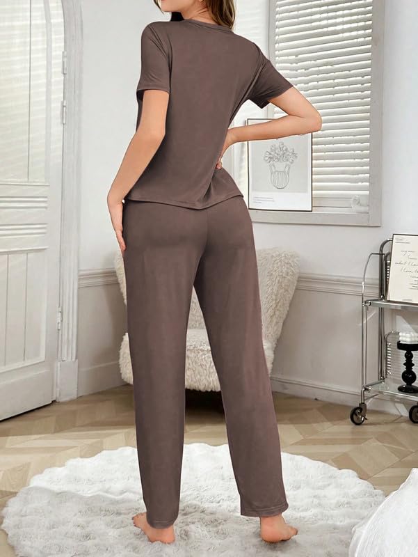 SMOWKLY Womens Premium Cotton Blend Cute Print Two Piece Pj Sleepwear Co-ord Set || Stylish Top with Pajama Pant Comfy Loungwea