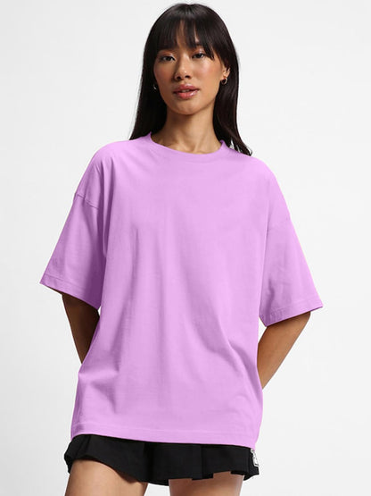 JUNEBERRY Pure Cotton Drop Shoulder Oversized Baggy Fit Half Sleeve Plain Solid Round Neck Multicolor T-Shirt for Women & Girls
