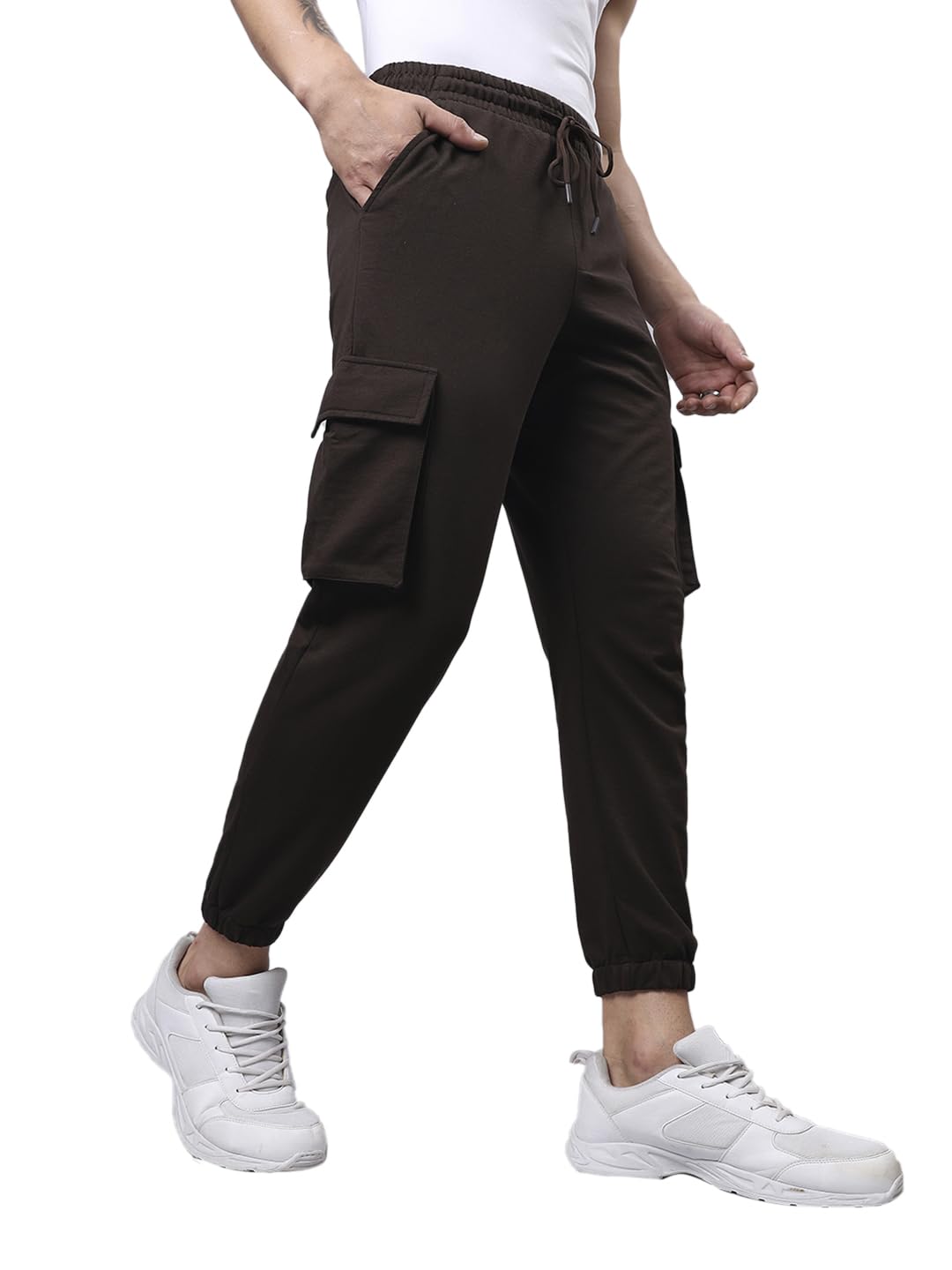Bewakoof Mens Solid Oversized Mid Rise Cargo Joggers_609831_Brown_S