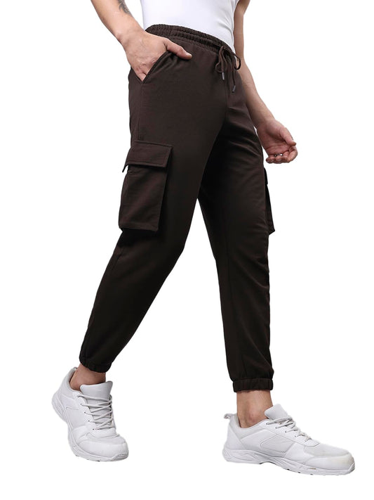 Bewakoof Mens Solid Mid Rise Oversized Cargo Joggers_609831_Brown_XL