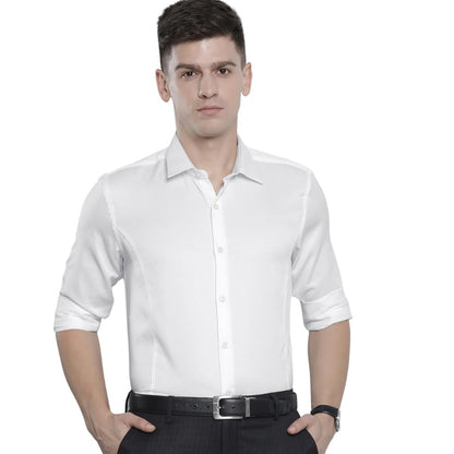 The Indian Garage Co Men White Slim Fit Solid Formal Shirt