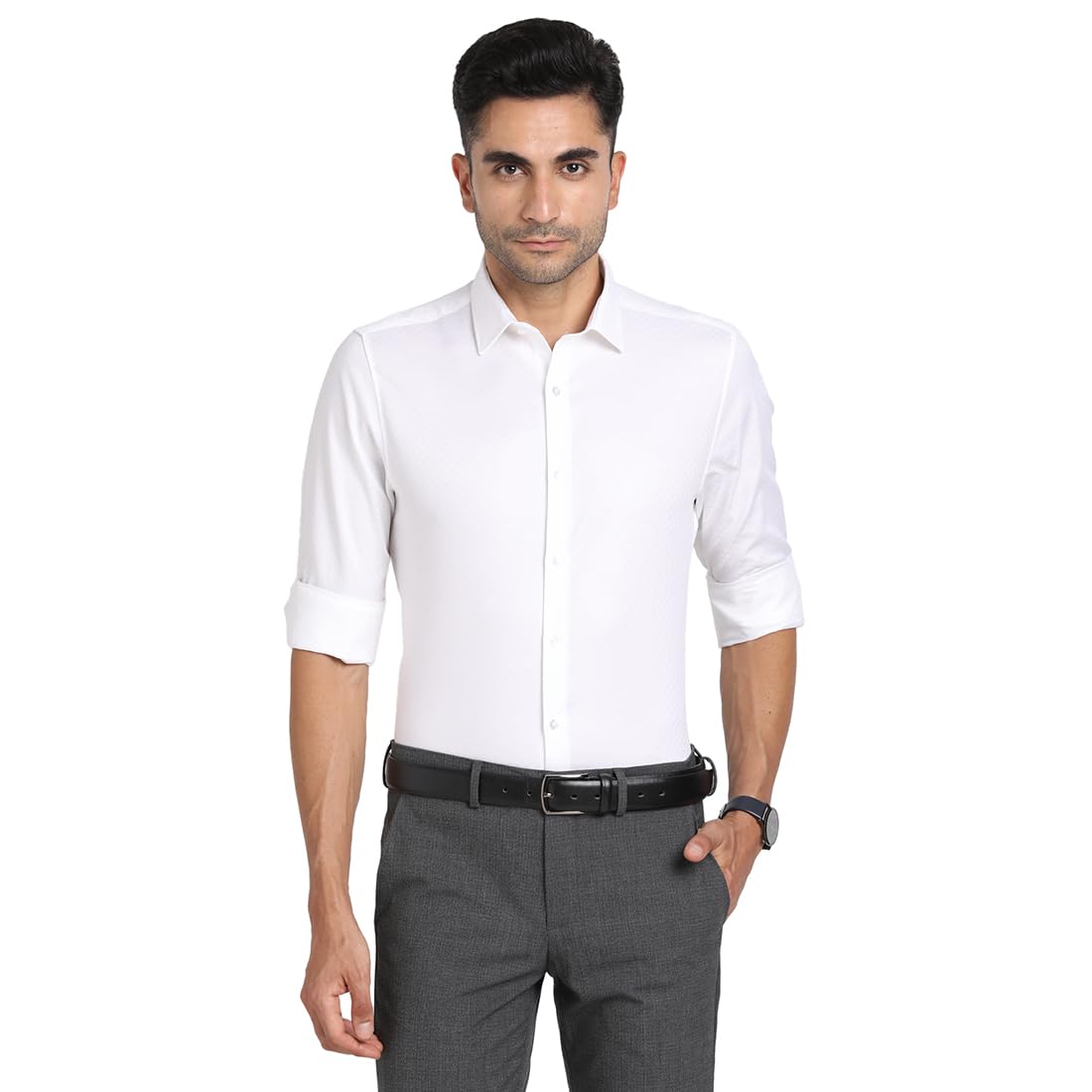 Turtle Men Giza Cotton White Dobby Slim Fit Full Sleeve Ceremonial Shirt