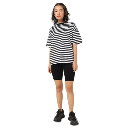 Bewakoof Womens Minion Striped Stripe White Half Sleeve Round Neck T-Shirt