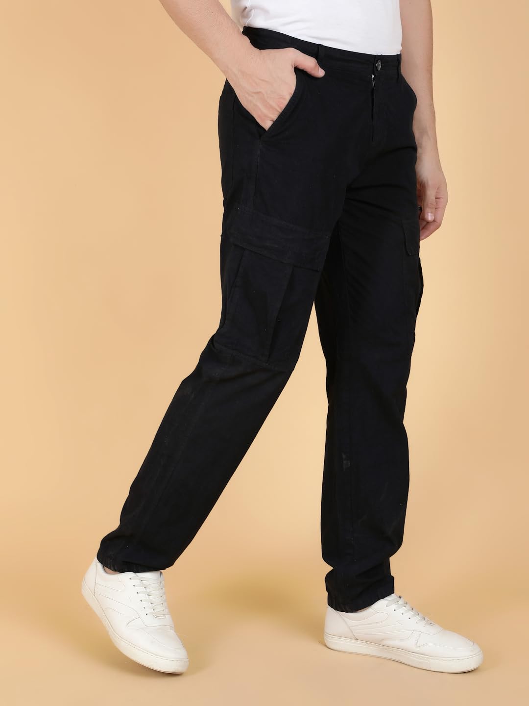 Kotty MenS Solid Multiple Pockets Comfortable And Strechable Cargo Jeans(Black,28)