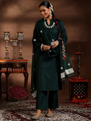 Libas Womens Silk Blend Kurta Set (39043_Green