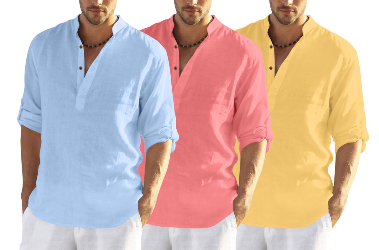 Finivo Fashion MenS Cotton Blend Regular Fit Solid Combo Kurta Shirt Pack Of 3