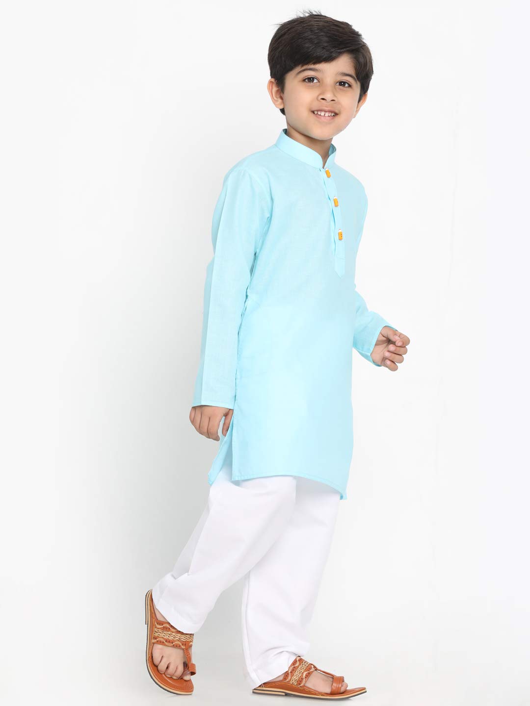 Jbn Creation Boys Cotton Blend Blue And White Kurta Pyjama Set - Ethnic Elegance For Festivals | Comfortable Classic Collar Full