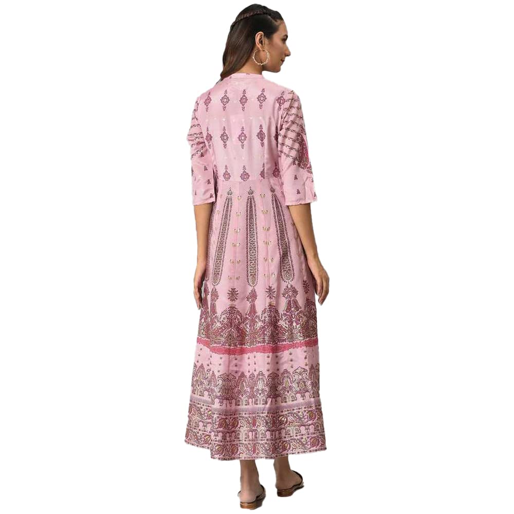 W For Woman Light Pink Floral Printed Foil Sequin A-Line Synthetic Dress