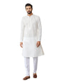See Designs Mens Long Sleeve Mandarin Collar Side Slit Off White Embroidered Thread Work Sequinned Chanderi Silk Straight Kurta