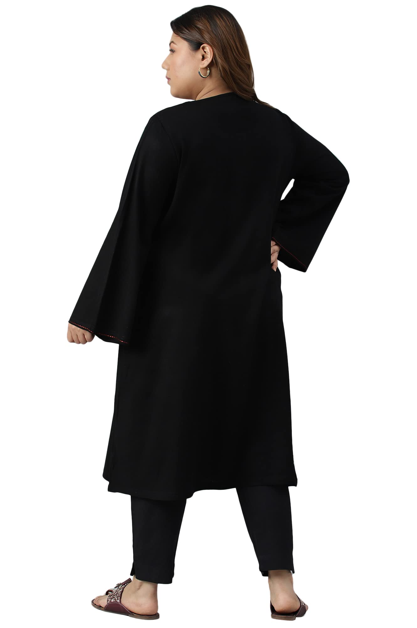 W for Woman Black Embroidered Plus Size Winter Kurta