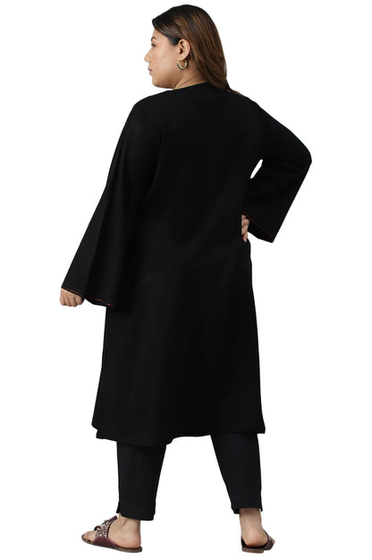 W for Woman Black Embroidered Plus Size Winter Kurta