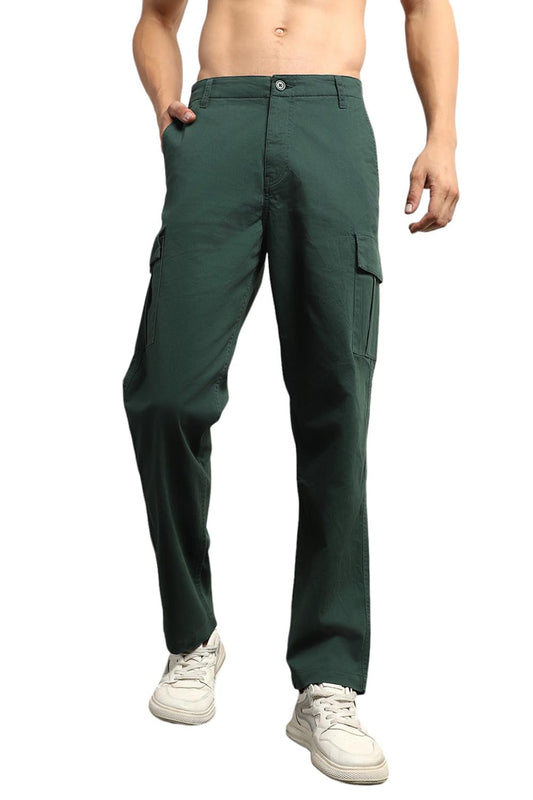 Hubberholme Men Smart Casual Summer Cotton Loose Fit Mid-Rise Trousers 60 Green