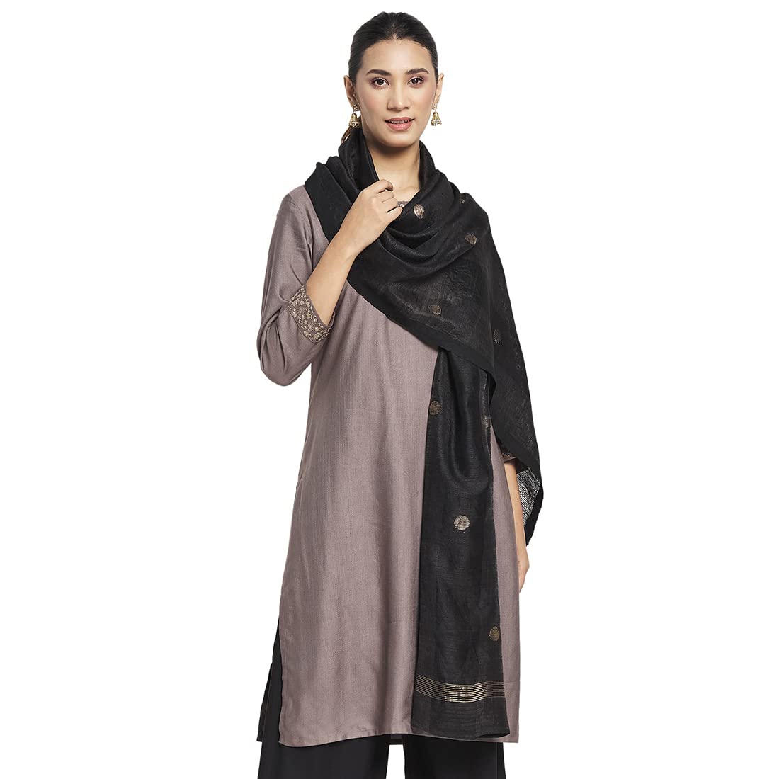 Fabindia Women Silk Hand Woven Stole Black_Freesize