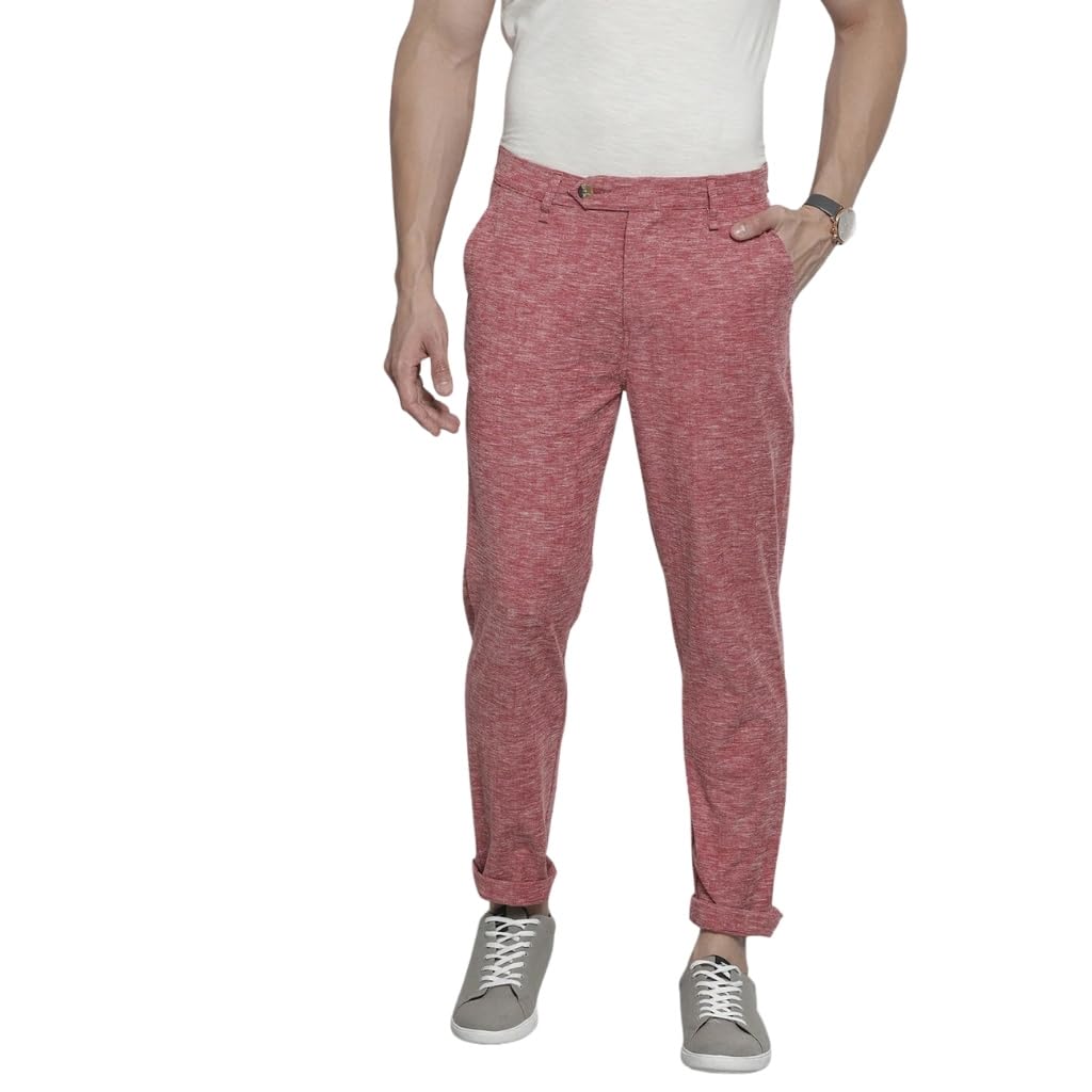 The Indian Garage Co Men Slim Fit Solid Mid-Rise Trousers Red