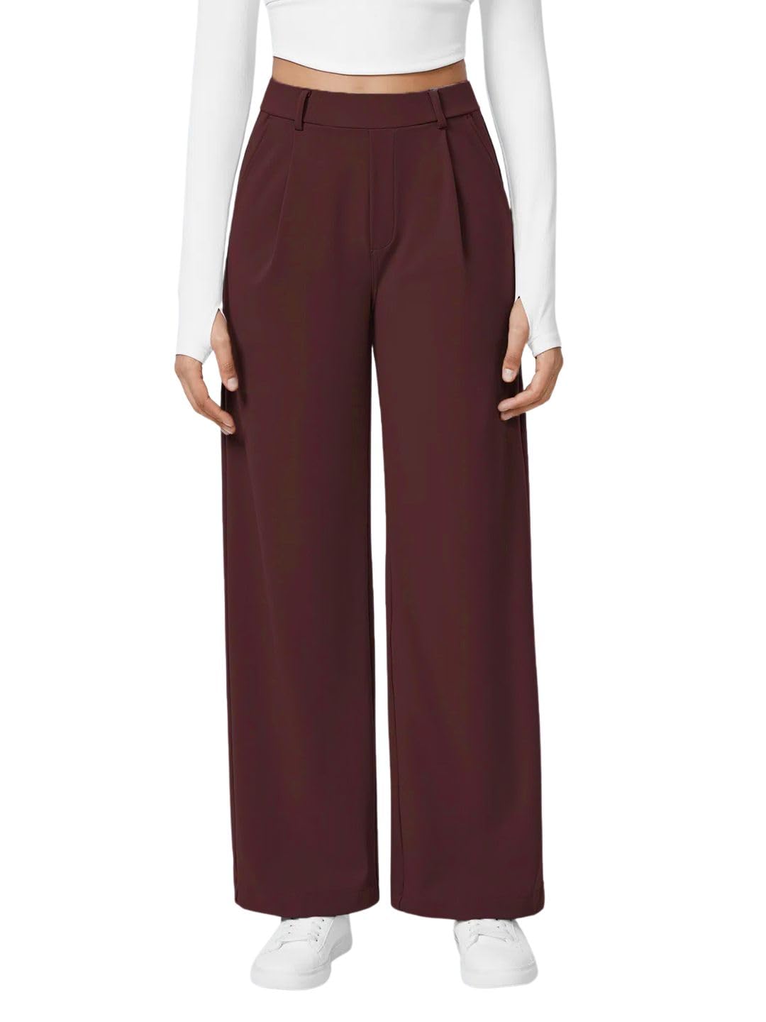 ADDYVERO High Waisted Side Pocket Straight Leg Work Pants Wine