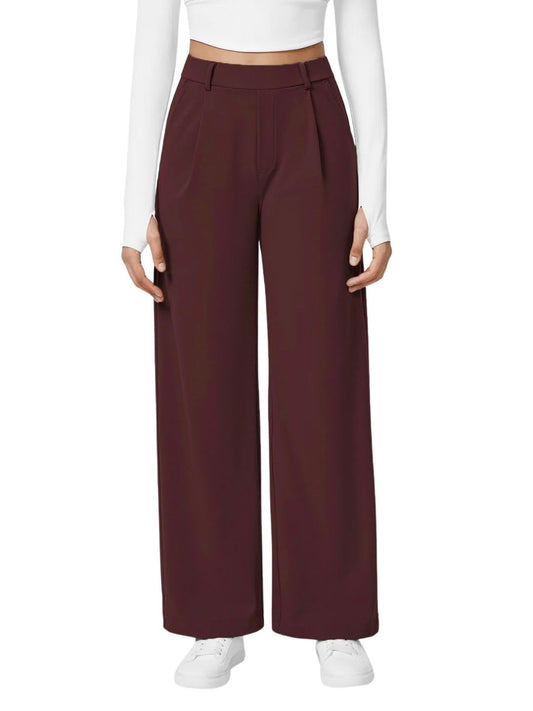 ADDYVERO High Waisted Side Pocket Straight Leg Work Pants Wine