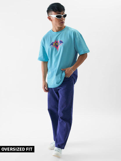 The Souled Store Official Batman: Supervillain Mens and Boys Oversized fit Graphic Printed Half Sleeve Cotton Sky Blue Color Ove