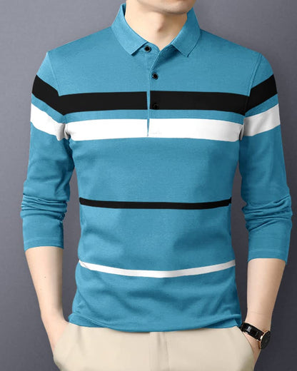 Eyebogler Polo Neck Striped Tshirt For Men