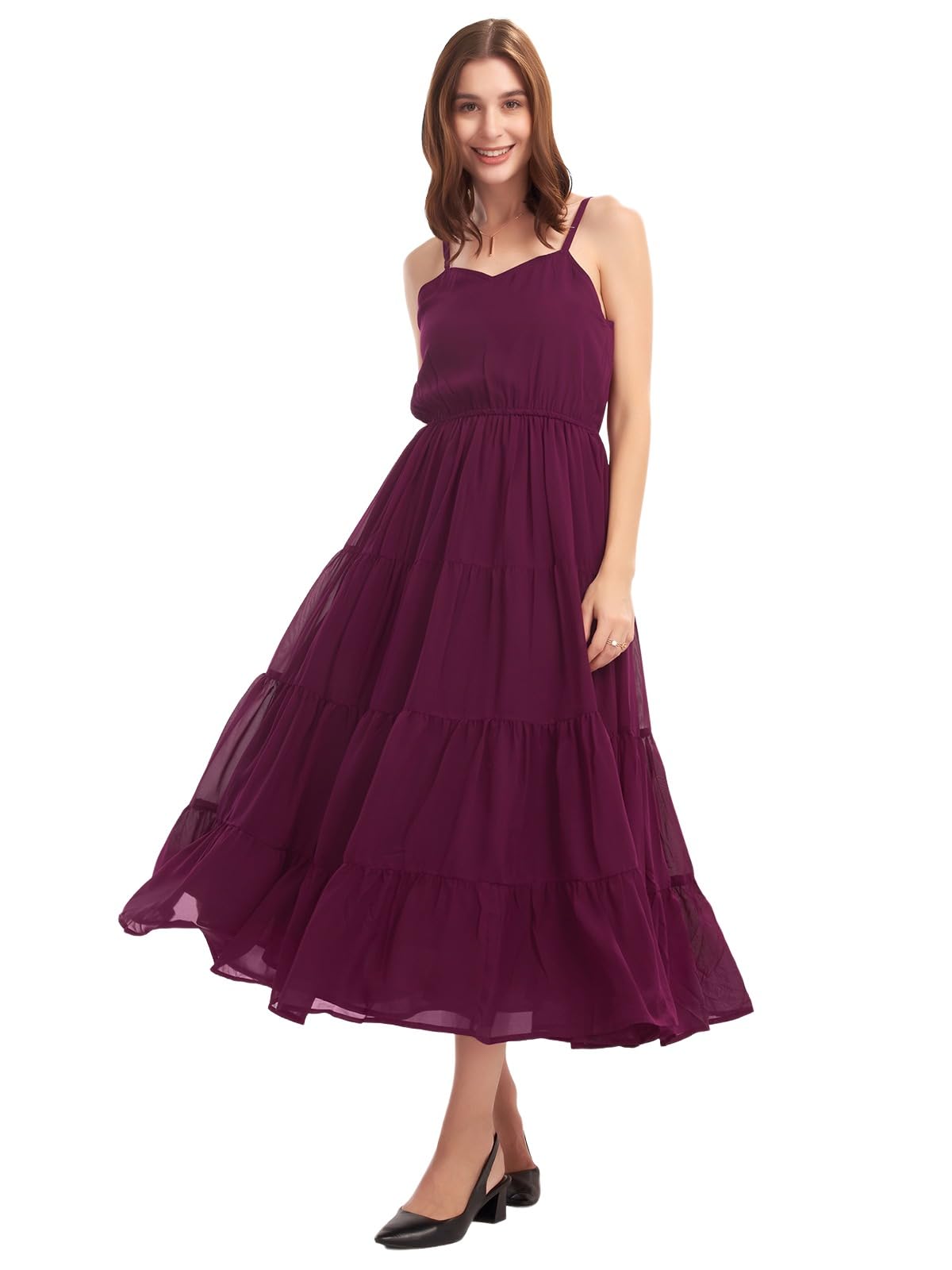 Selvia Western Dress For Women|Georgette Dress For Women|Fit & Flare Dress|Solid Dress For Women|One Piece Dress For Women (401T