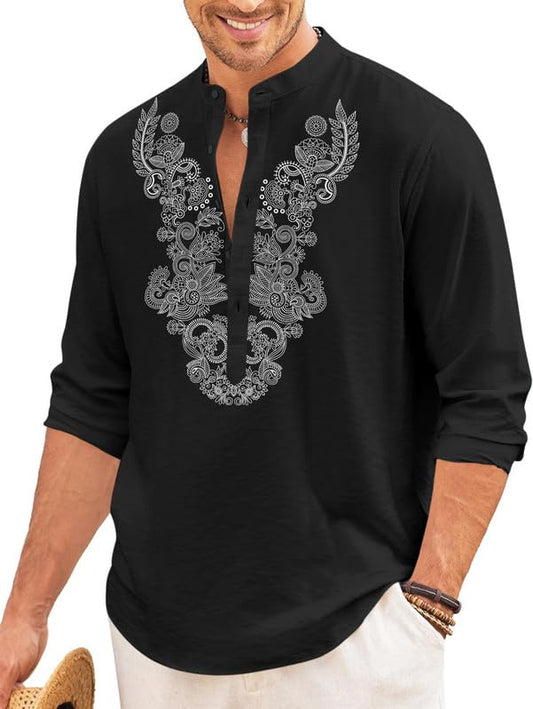 Finivo Fashion MenS Cotton Blend Short Kurta With Full Sleeves And Ethnic Neck Design | Casual Crinkle Texture Kurta With Mandar