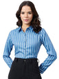 Style Quotient Women Slate Blue and White Stripe Printed Polyester Regular Fit Formal Shirt