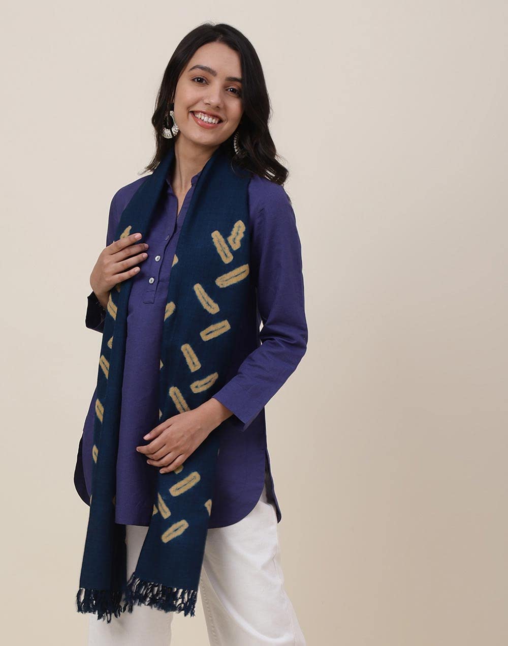 Fabindia Indigo Wool Tie & Dye Stole (Free Size)
