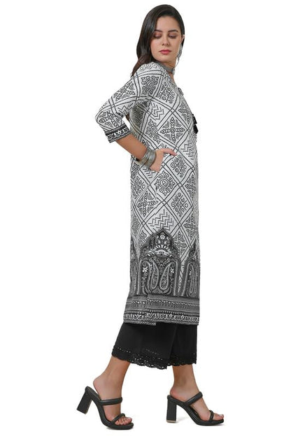 Soch Womens Off White Tie-Up Neck Kurta With Bandhani Print
