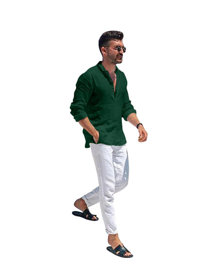 Hemadhav MenS Regular Fit Cotton Blend Casual Kurta Dark Green